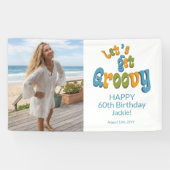 Gold Black Retro Groovy 60th Birthday Photo 横断幕 (横)