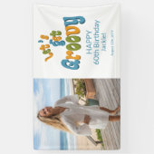 Gold Black Retro Groovy 60th Birthday Photo 横断幕 (縦)