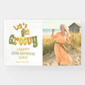Gold Black Retro Groovy 60th Birthday Photo 横断幕 (横)