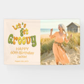 Gold Black Retro Groovy 60th Birthday Photo 横断幕 (横)