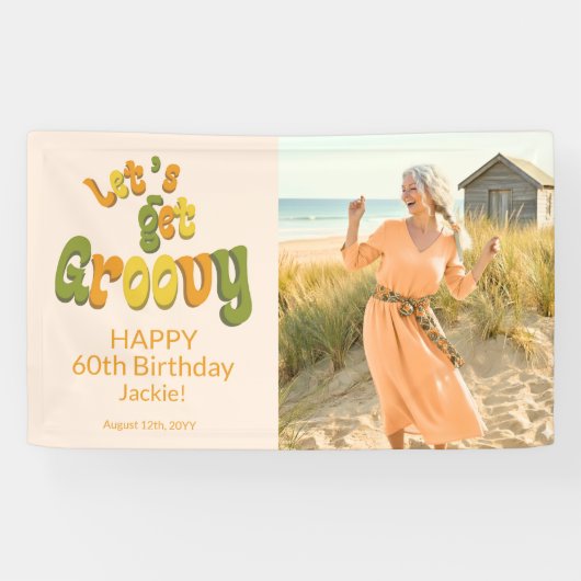 Gold Black Retro Groovy 60th Birthday Photo 横断幕 (横)