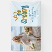 Gold Black Retro Groovy 60th Birthday Photo 横断幕 (縦)