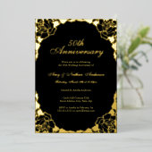 Gold Black Rose Leaf 50th Wedding Anniversary  箔招待状 (立ち正面)