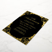 Gold Black Rose Leaf 50th Wedding Anniversary  箔招待状 (回転した状態)