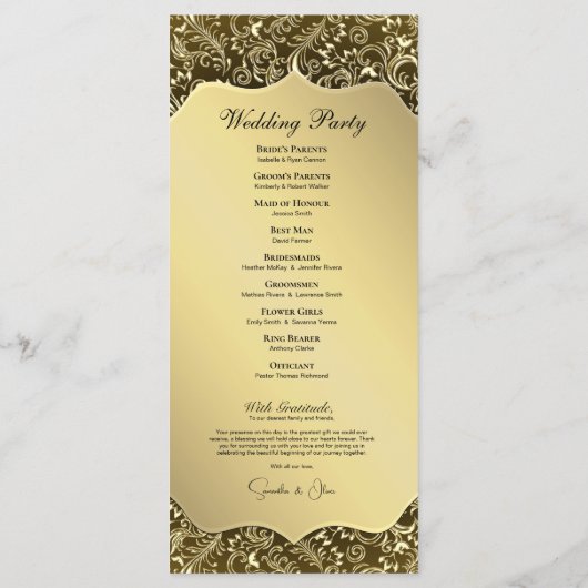 Gold Black Royal Damask Wedding Program プログラム (裏面)