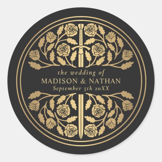 Gold Black Royal Medieval Sword Wedding  ラウンドシール (正面)