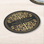 Gold Black Royal Medieval Sword Wedding ラウンドペーパーコースター (アングル)