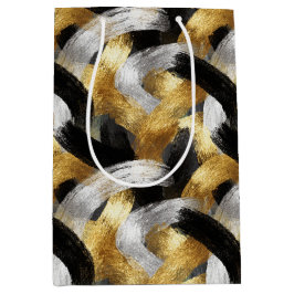 Gold Black Silver Glam Confetti Christmas ミディアムペーパーバッグ