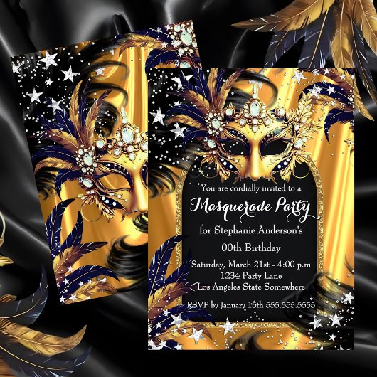 Gold Black Silver Magical Night Masquerade Party 招待状