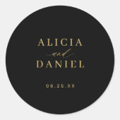 Gold black simple minimalist elegant wedding ラウンドシール (正面)