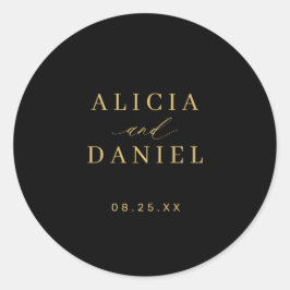 Gold black simple minimalist elegant wedding ラウンドシール