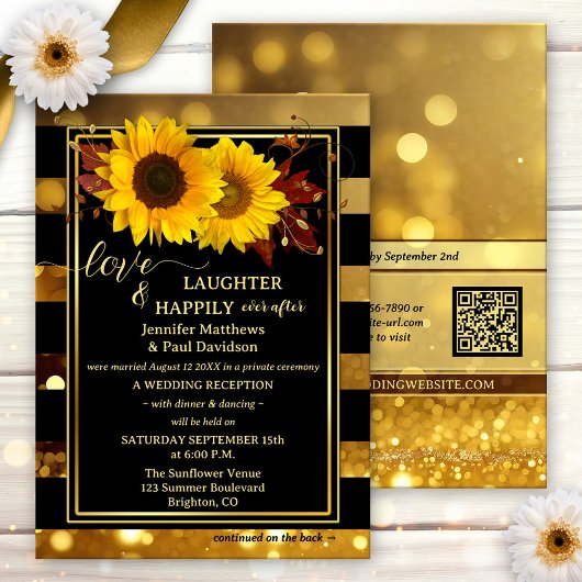 Gold Black Sunflower Happily Ever After Wedding 招待状