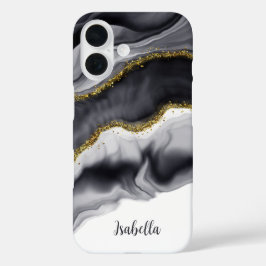 Gold Black Watercolor Personalize iPhone 16ケース