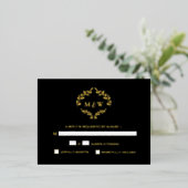Gold Black Wedding monogram crest Meal selection 箔シーズンポストカード (立ち正面)