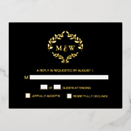 Gold Black Wedding monogram crest Meal selection 箔シーズンポストカード