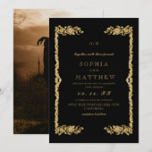  Gold Black Wedding Photo Invitation 招待状 (正面/裏面)
