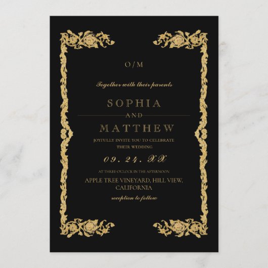  Gold Black Wedding Photo Invitation 招待状 (正面)