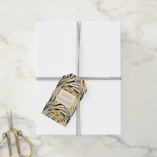 Gold Black Zebra Print Pattern ギフトタグ (より糸付き)