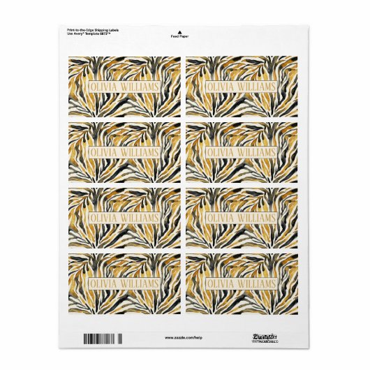 Gold Black Zebra Print Pattern ラベル (フルシート)