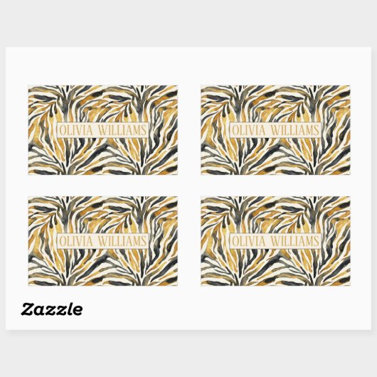 Gold Black Zebra Print Pattern 長方形シール (シート)