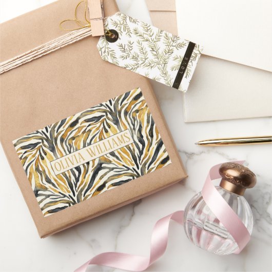 Gold Black Zebra Print Pattern 長方形シール (ギフト)