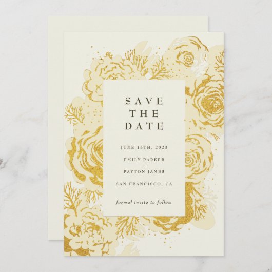 Gold Blooms FAUX Foil 招待状 (正面/裏面)