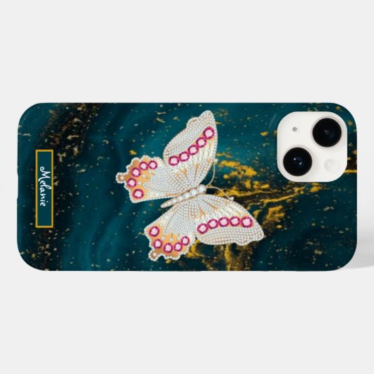  Gold Blue Acrylic Paint Butterfly Monogram  Case-Mate iPhoneケース (裏面 (横))