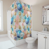 Gold & Blue Circle Pattern with Glitter Accents シャワーカーテン (インサイチュ)