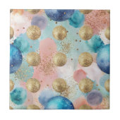 Gold & Blue Circle Pattern with Glitter Accents タイル (正面)