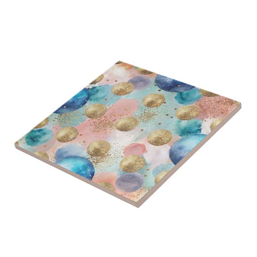 Gold & Blue Circle Pattern with Glitter Accents タイル (側面)