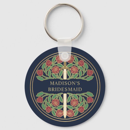 Gold Blue Floral Bridesmaid Royal Wedding Gift キーホルダー (正面)