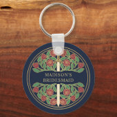 Gold Blue Floral Bridesmaid Royal Wedding Gift キーホルダー (正面)