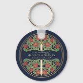 Gold Blue Floral Bridesmaid Royal Wedding Gift キーホルダー (裏面)