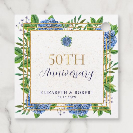 Gold Blue Hydrangea 50th Wedding Anniversary  フェイバータグ (裏面)