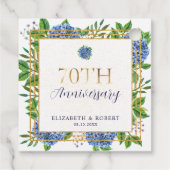 Gold Blue Hydrangea 70th Wedding Anniversary フェイバータグ (裏面)