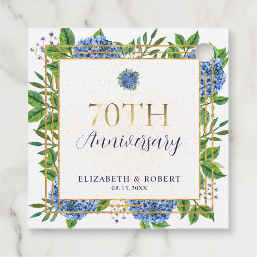 Gold Blue Hydrangea 70th Wedding Anniversary  フェイバータグ (裏面)