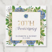 Gold Blue Hydrangea 70th Wedding Anniversary フェイバータグ (正面)
