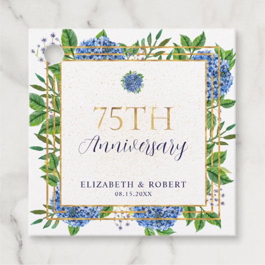 Gold Blue Hydrangea 75th Wedding Anniversary  フェイバータグ (正面)
