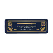 Gold Blue Medieval Fantasy Sword Wedding Label ラベル (正面)