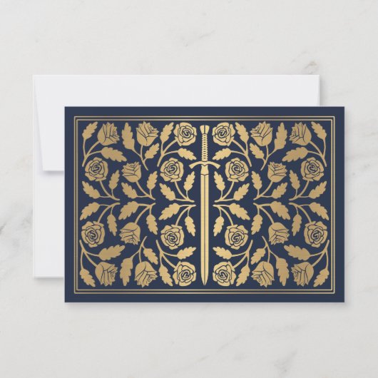 Gold Blue Medieval Sword Wedding RSVP (裏面)