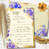Gold & Blue Mexican Baroque Hummingbird Weddding 出欠カード