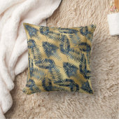 Gold Blue Palm Leaf Throw Pillow クッション (ブランケット)