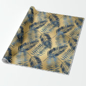Gold Blue Palm Leaf Wrapping Paper  ラッピングペーパー (アンロールド)