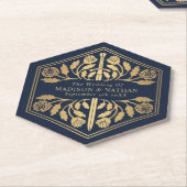 Gold Blue Royal Medieval Sword Wedding ペーパーコースター (アングル)