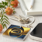 gold blue spiral abstract vortex pattern luxury ge キーホルダー (正面右)