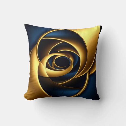 gold blue spiral abstract vortex pattern luxury ge クッション (正面)