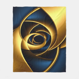gold blue spiral abstract vortex pattern luxury ge フリースブランケット