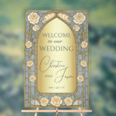 Gold Blue Stained Glass Floral Wedding Welcome  アクリルサイン (ニュートラル)