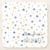 Gold Blue Starlight Stars Personalized Baby Shower スクエアペーパーコースター (正面)