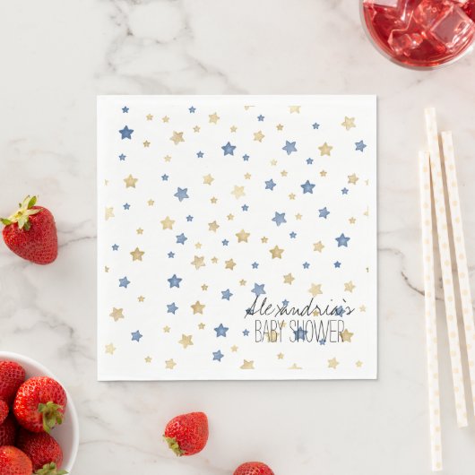Gold Blue Starlight Stars Personalized Baby Shower スタンダードランチョンナプキン (インサイチュ)